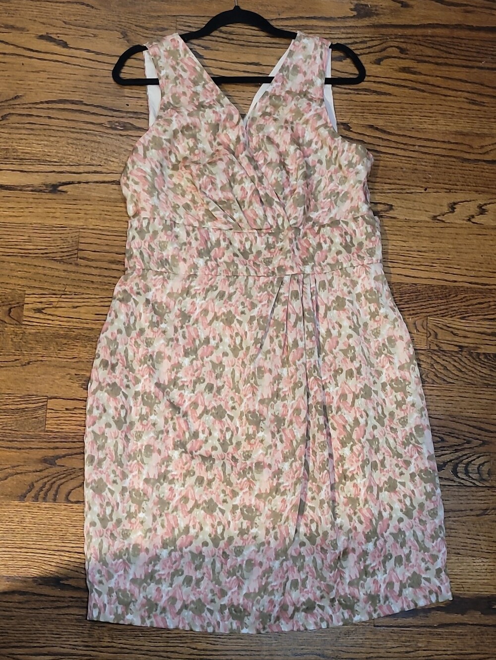 Talbots Pink & Beige Floral Faux-Wrap Midi Dress